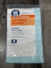 Vintage 1986 Gerber baby receiving blanket 100 cotton flannel with binding NEW