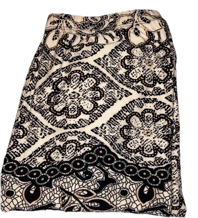 Leggings Nuevos Paisley Negro Crema Bronceado Mujeres Suave Elástico Calce Talla Única Cintura 24” Foto 3 de 4