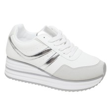 Outwoods Women's Brenna-2 White Platform Fashion Sneaker, Silver Combo