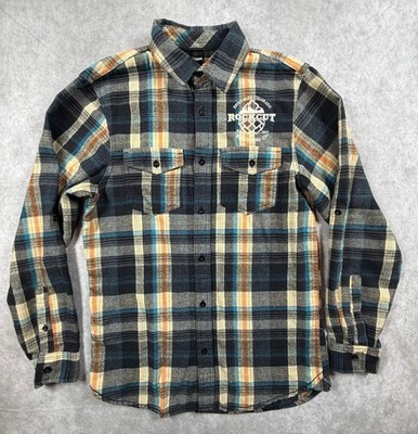 Burnside Mens Flannel Shirt Rock Cut Brewing Plaid Logo Long Sleeve S