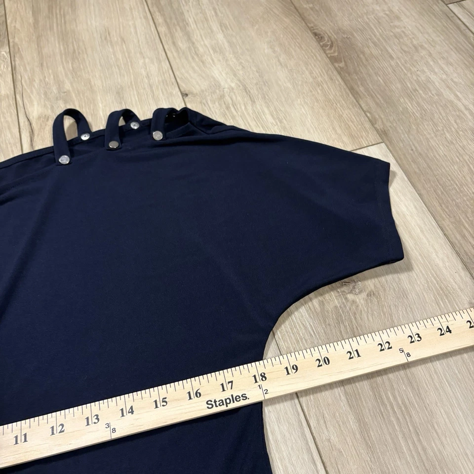 Carmen Marc Valve Navy Blue Cold Shoulder Satin Soft Blouse Business Work Small - Image 4 of 4