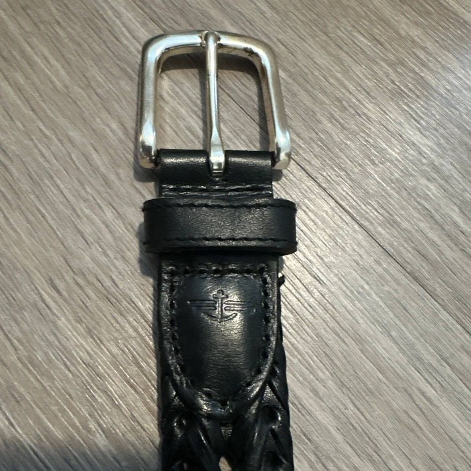 Cinturón trenzado de cuero negro Dockers para hombre talla 40 estilo clásico hebilla plateada Foto 2 de 4