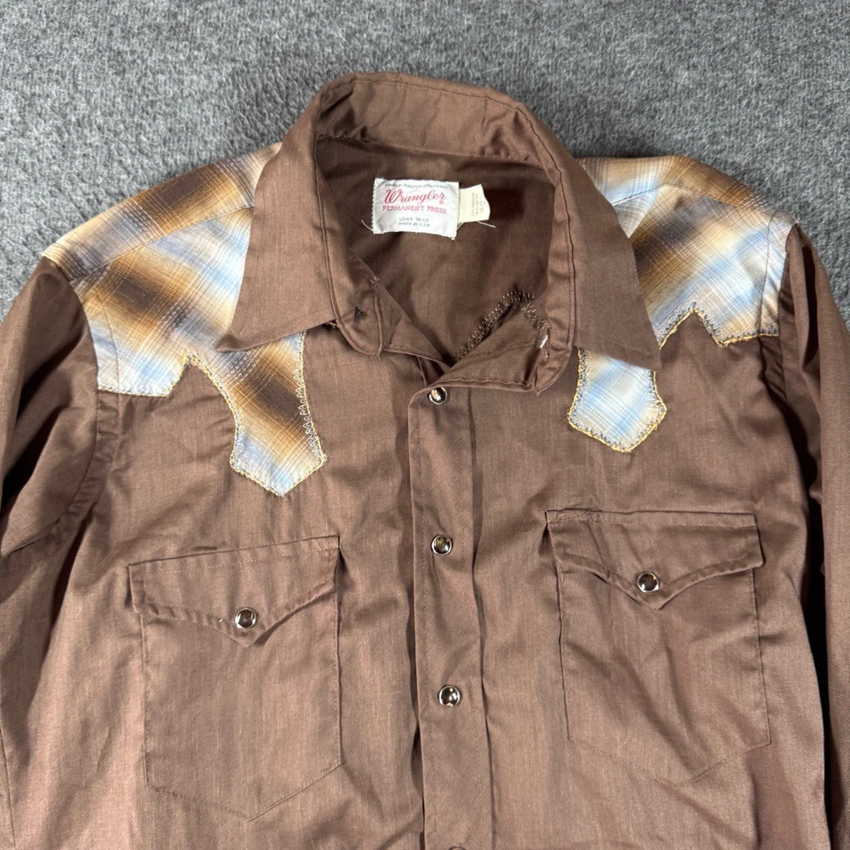 Camisa De Colección Wrangler Colas Largas Perla A Presión Hombres M Marrón Cuadros Yugo Rockabilly Foto 2 de 4