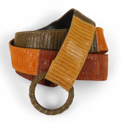 VTG ALDEN HOWARD Suede Leather Belt PATCHWORK PIECED Brown Shades RING BUCKLE