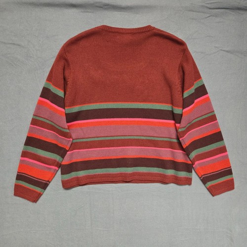 Vintage Maroon Burgundy XL Vintage Hand-Embroidered Striped Sweater Cottage Core - Picture 2 of 7