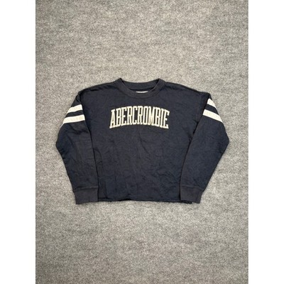 Abercrombie Kids Crewneck Sweatshirt Navy Blue Varsity Logo Striped Size 13/14