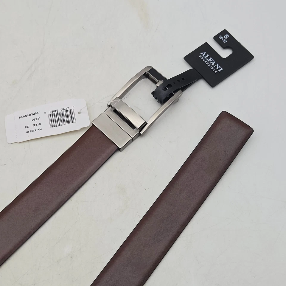Cinturón Alfani Marrón Negro Reversible Imitación Cuero Hombre 32 Hebilla Níquel Nuevo Foto 2 de 4