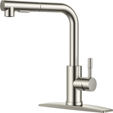 Kitchen Faucet with Pull Out Sprayer, Single Handle, Brushed Nickel  Single Han