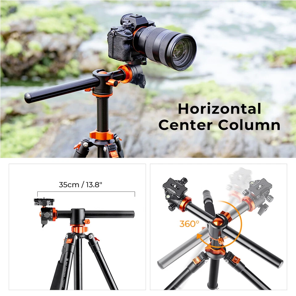 K&F Concept 186cm Aluminum Camera Tripod with 90 Degree Center Columns T255A3(S211) - Image 3 of 4