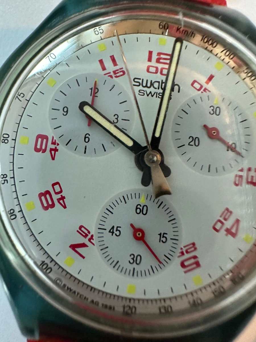 Swatch watch chrono JFK SCN-103 1991 Original Red & Blue Strap UPC 054362025379