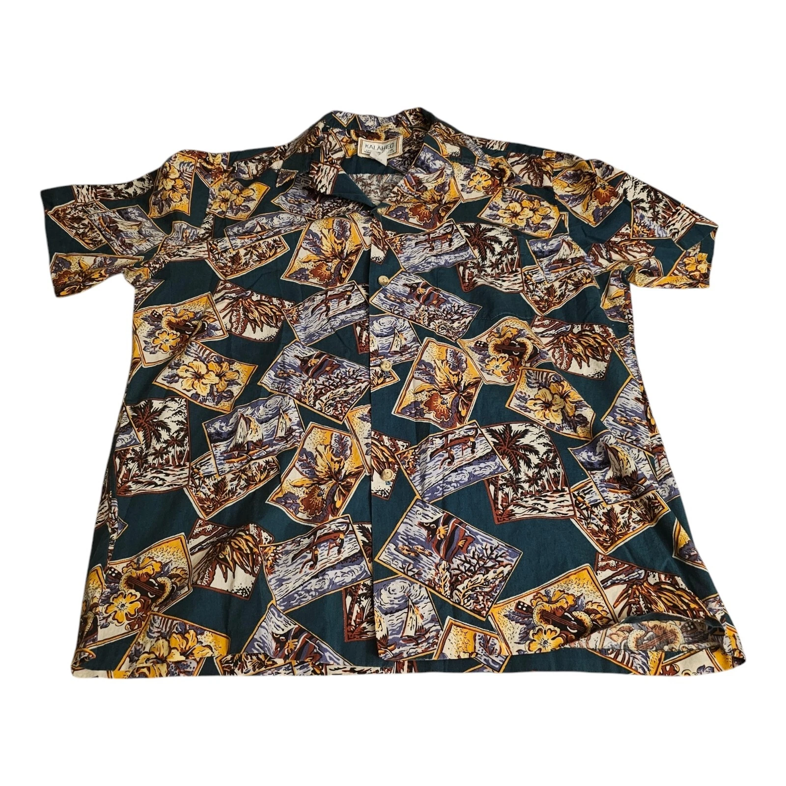 KALAHEO Men’s Hawaiian Shirt Size Large 100% Rayon Made In Hawaii