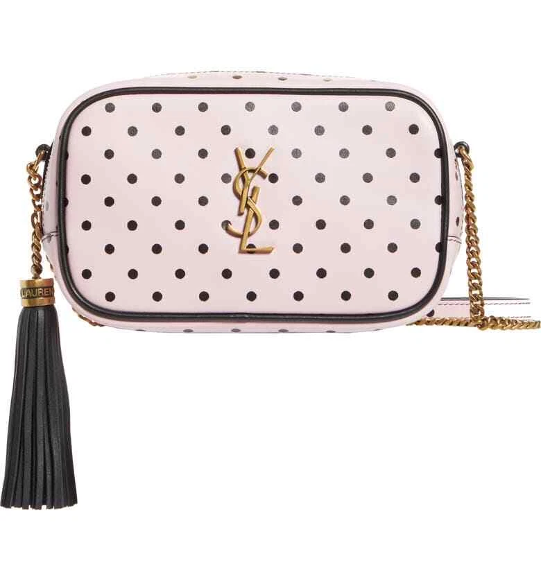 SAINT LAURENT YSL Logo Small Lou Polka Dot Print Leather Camera Crossbody  Bag