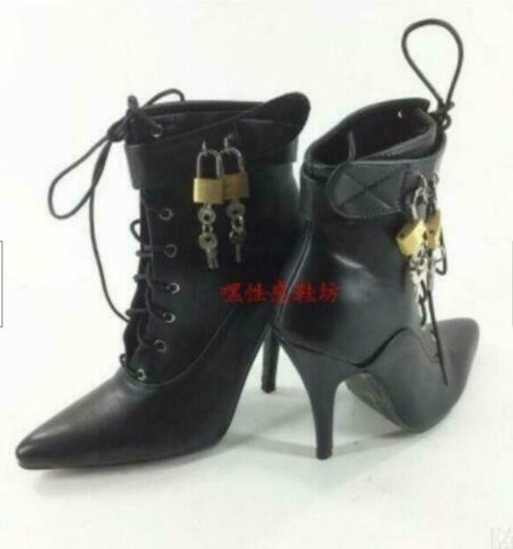 Women Ankle High Locking Sissy Maid Shoe Ballet Boots Sexy 36-46 12cm Heels @HA - Picture 16 of 17