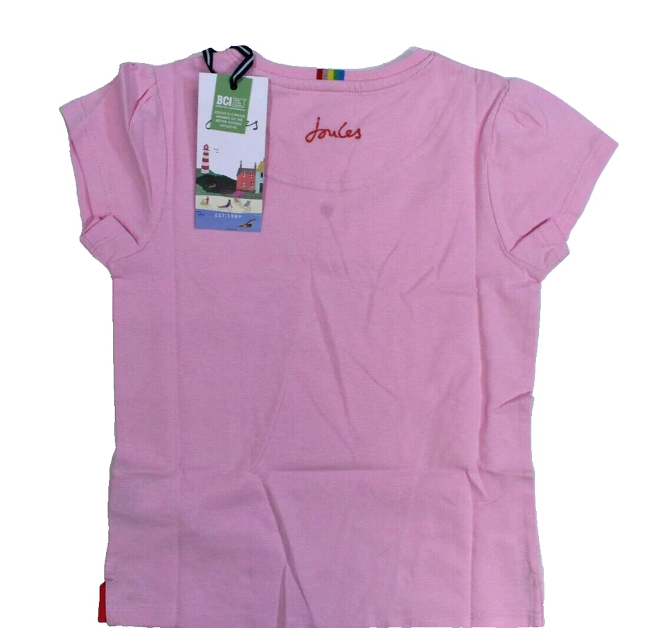 Joules розовый Кэсси сердце нашивки карман коротким рукавом хлопок футболка девочек 6Y - Изображение 2 из 4