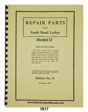 South Bend Model O Lathes Repair Parts Manual #1817