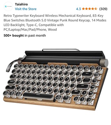 Taiahiro ML-981 Backlit Retro Mechanical Bluetooth/USB Keyboard