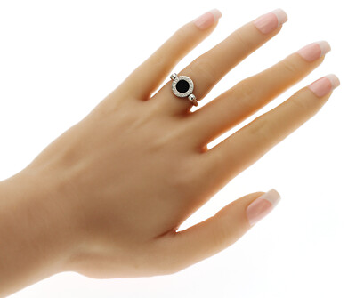 BULGARI リング Authentic Bulgari BVLGARI Flip 18K White Gold Diamond Onyx Ring