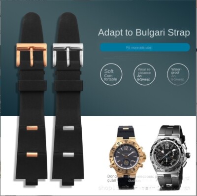 Premium Rubber Bump Silicone Bracelet Waterproof Watch Strap 22 24mm for Bvlgari