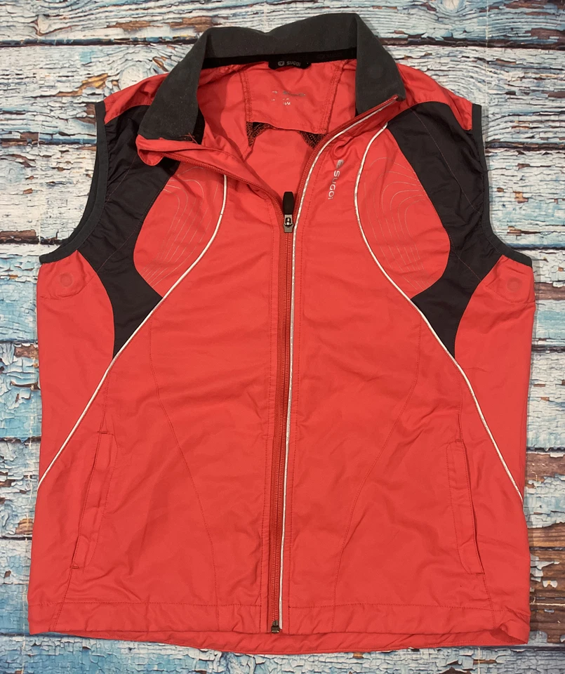 Women Sugoi Cycling Running Vest Lightweight Reflective Full Zip Sz Medium Red - Image 2 of 4