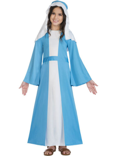 Childs Virgin Mary Costume Fancy Dress Nativity Play Christmas Kids Girls Xmas - Picture 1 of 20
