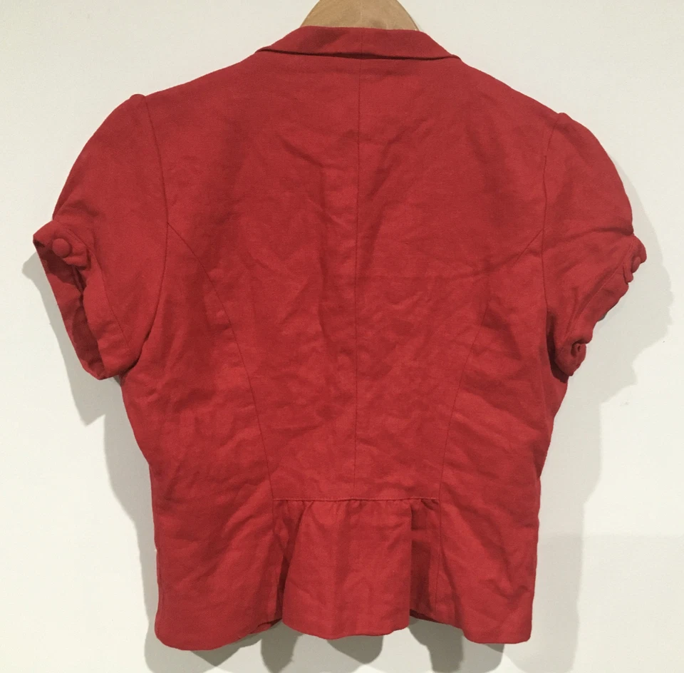 Crossroads Red Linen Bolero Jacket Short Size 10 - image 2 of 3