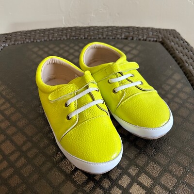 Monkey Feet kids low top leather slip on sneaker shoes neon yellow