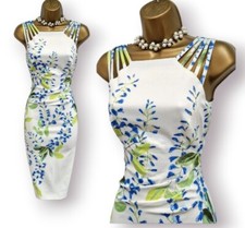Karen Millen Ivory Floral Bluebell Strappy Pencil Wiggle Occasion Dress UK 8