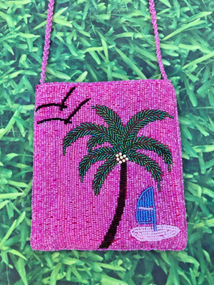 ERMO Beaded Tropical Themed Small Crossbody Bag Purse Zipper Closure