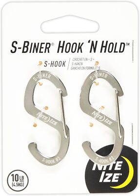 Nite Ize S-Biner Hook 'N Hold Stainless Steel S-Hook with Clip Small 2-Count