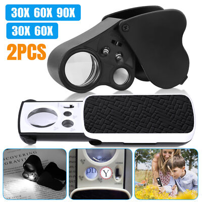 30X 60X 90X Magnifying Jewelry Eye Glass Pocket Magnifier LED Light Jeweler Loop
