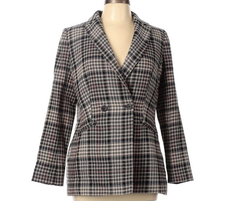 Talbots Women's Blazer Jacket Regular Size Plaid Gray/Pink Pea