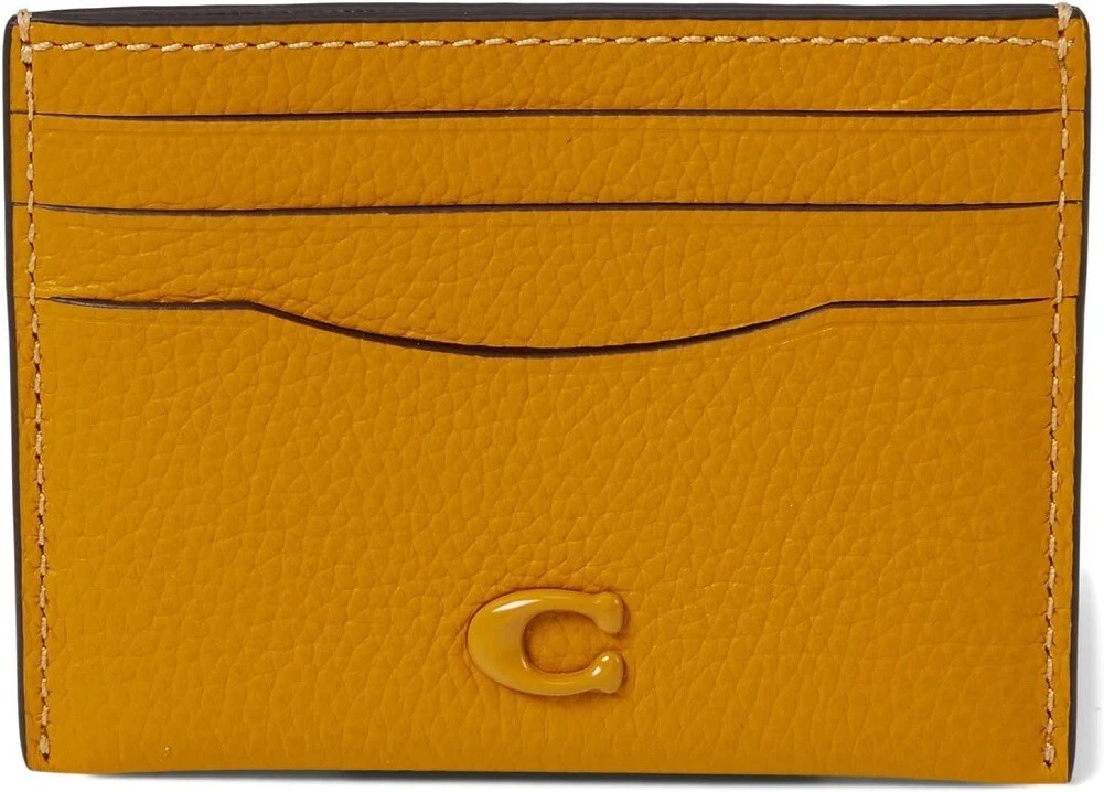 COACH Pebble Leather Flat Card Case Yellow Gold One Size eBay