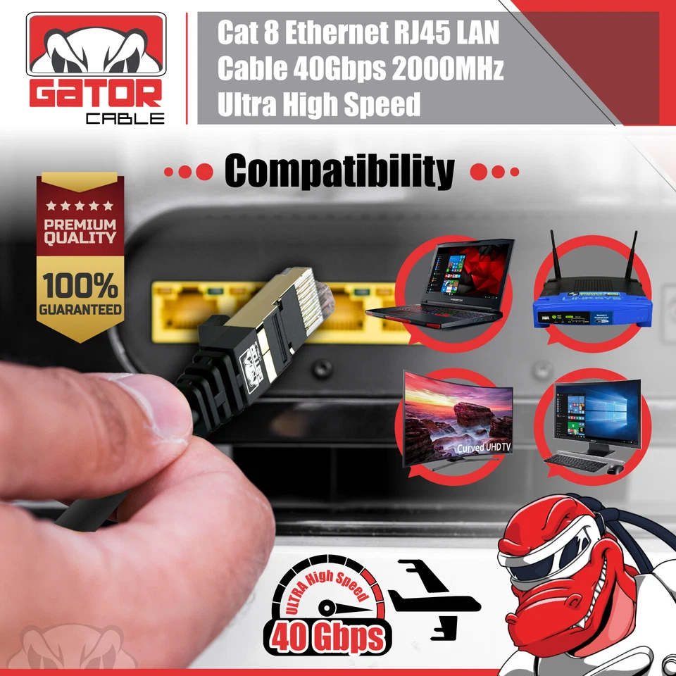 Cat 8 Ethernet Cable 40Gbps RJ45 LAN Patch Cord Gold Plated High Speed Lot - Image 2 of 4