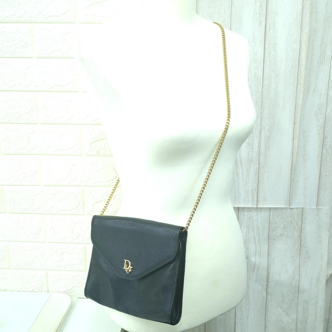 Sac bandoulière Dior chaîne cuir noir fabriqué en France femme occasion du Japon
