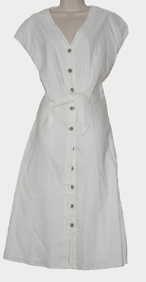 NWT Calvin Klein Ivory linen blend button down v neck midi dress Size:8 |  eBay