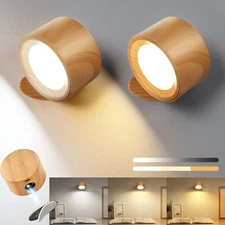 LED Wall Lights Set of 2 Battery Operated Rechargeable Wall 2 Pack Wood