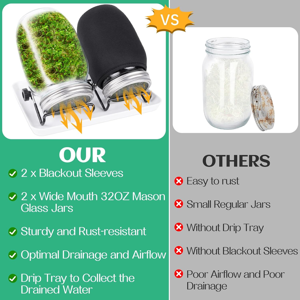 2 Wide Mouth Mason Bean Sprouts Kit Microgreens Growing Jar with Mesh