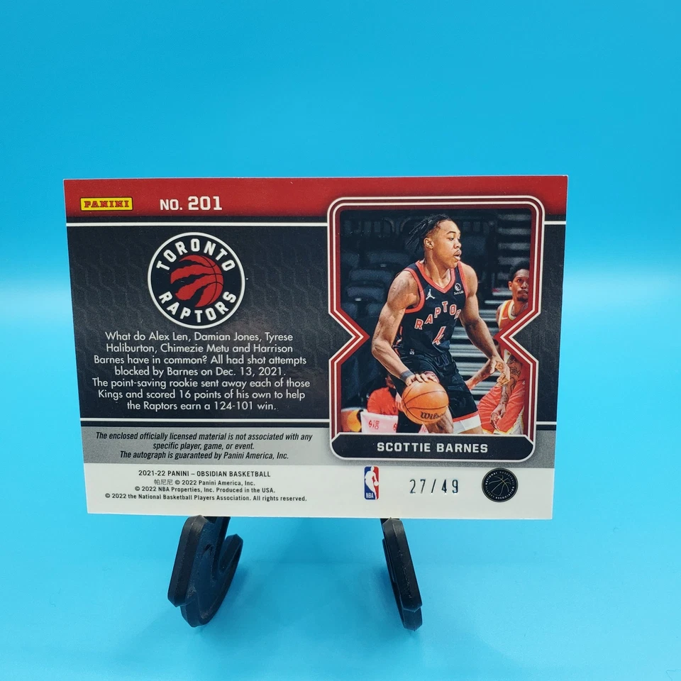 Scottie Barnes 2021-22 Panini Obsidian #201 RC Patch Auto Purple 27 /49 Raptors - Image 3 of 3