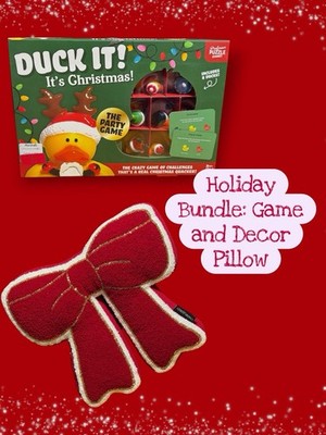 Holiday Bundle: Duck It! It's Christmas! Party Game + Red Bow Pillow