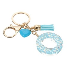 Initial Letter Keychain, Letter O Heart Design Charm with Tassels, Blue