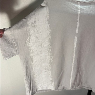Designer Moyuru oversized Slate gray painted texture Short Sleeve Top - Med.