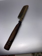 Rare Old Vintage 9 Brass Hot Straightening Comb Wood Handle American