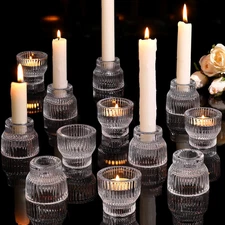 12pcs Taper Candle Holders, Glass Candlestick Holders, Tea Light Candle Clear