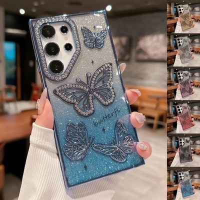 For Samsung S26 S25 S24 S23 Ultra A26 Shockproof Glitter Butterfly Case Cover