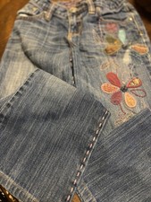Gap Kids Girl  s Denim Boot Cut Jeans Flower Art Distressed 7 Regular Y2K Artsy