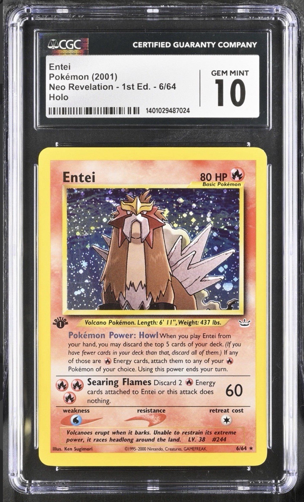 Entei Neo Revelation 1st Edition Holo Pokemon Card 6/64 CGC 10 WOTC Gem Mint