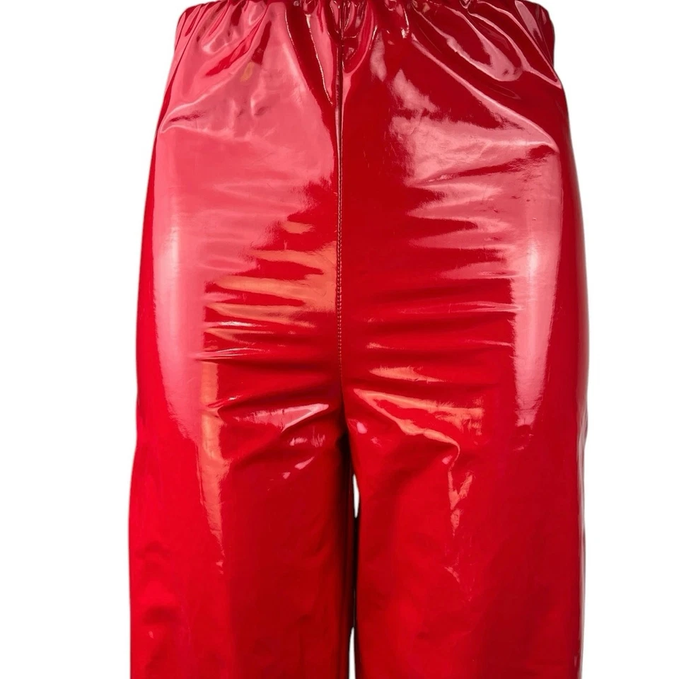 Pantalones Missguided Rojo Vinilo Cintura Alta Recta Pierna Ancha Talla 4 Foto 4 de 4