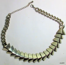 Vintage Statement BCBG Maxazia Silver Tone Chrome Stylized Fishbone Necklace
