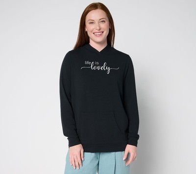 SUNNYLiFE Women's Top Sz M Cozy Knit Jersey Message Hoodie Black A706236
