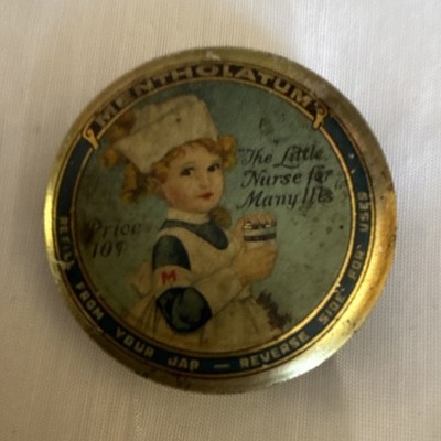 Mentholatum Vintage Advertising Tin Gold Blue Beige Buffalo Wichita KS